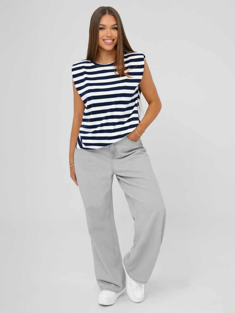 Damen T-shirt Weiß-Marineblau OZONEE JS/R61670