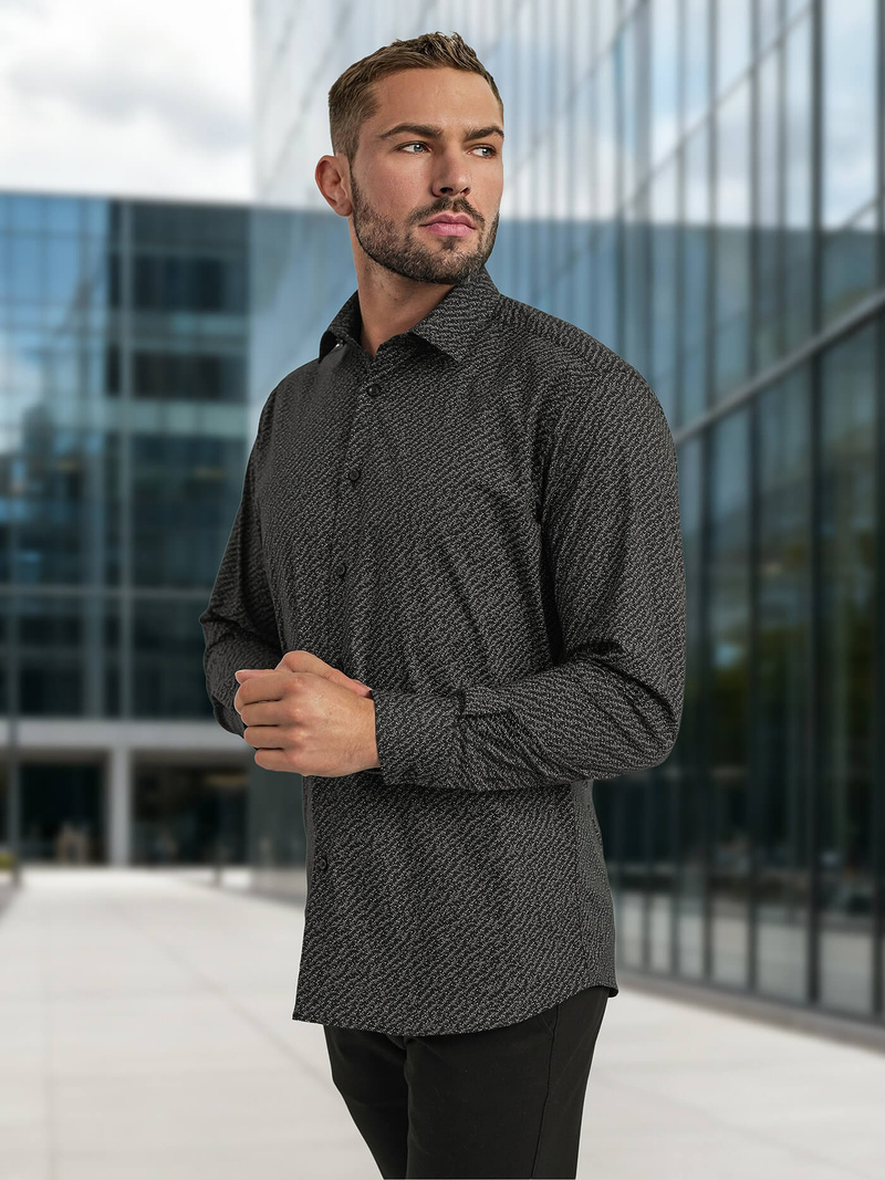 Herren Hemd Schwarz OZONEE V/V184