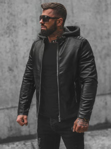 Herren Lederjacke Schwarz OZONEE JS/11Z8012Z
