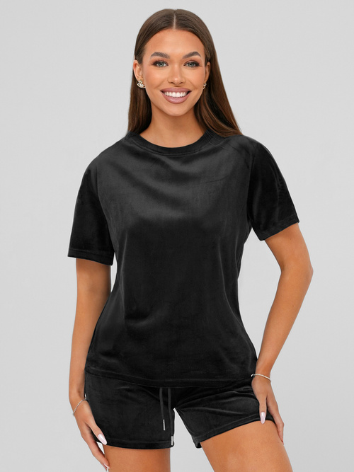 Damen Velours Sportanzug Schwarz OZONEE JS/35C1616/3
