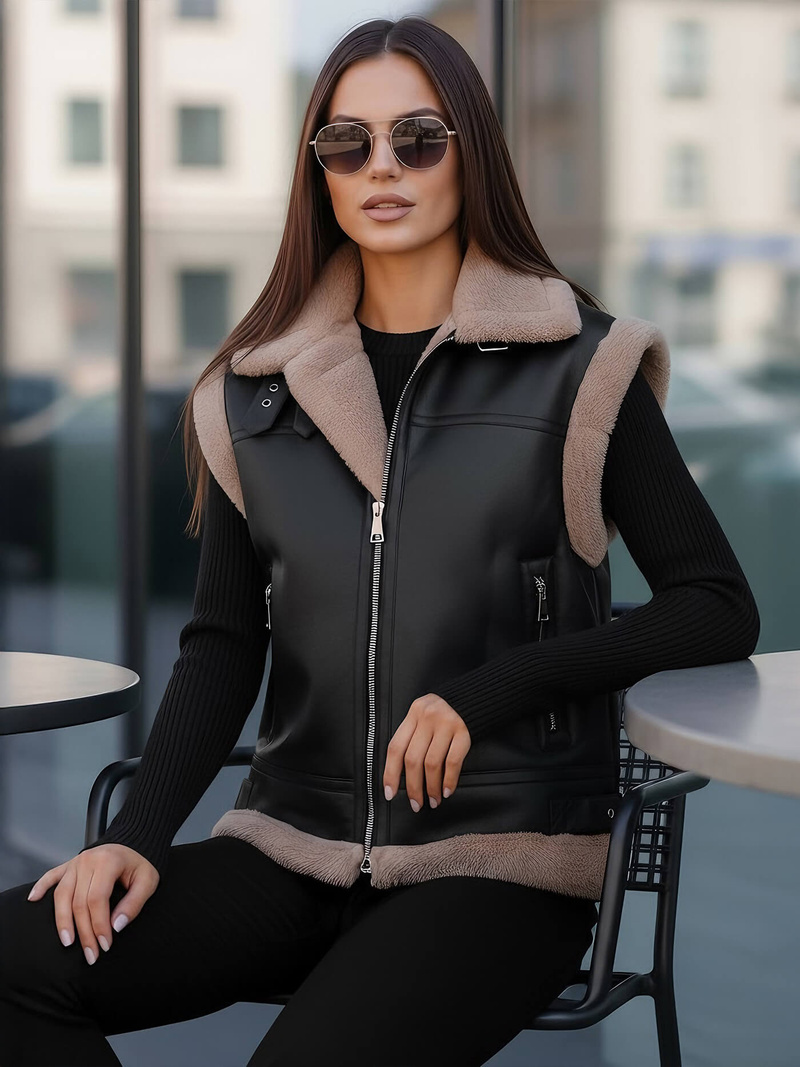 Damen Lederweste Schwarz OZONEE JS/61M8503/392Z