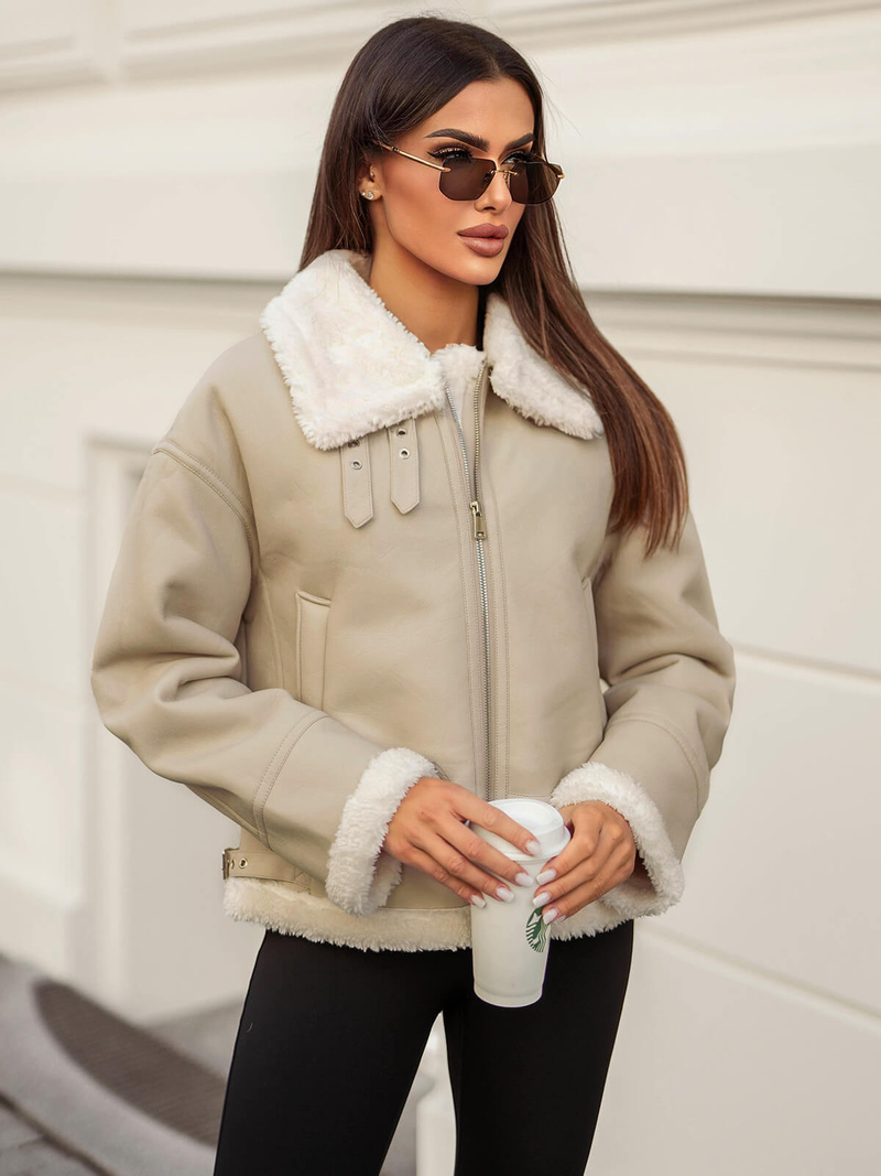 Damen Lederjacke Beige OZONEE JS/11Z8178