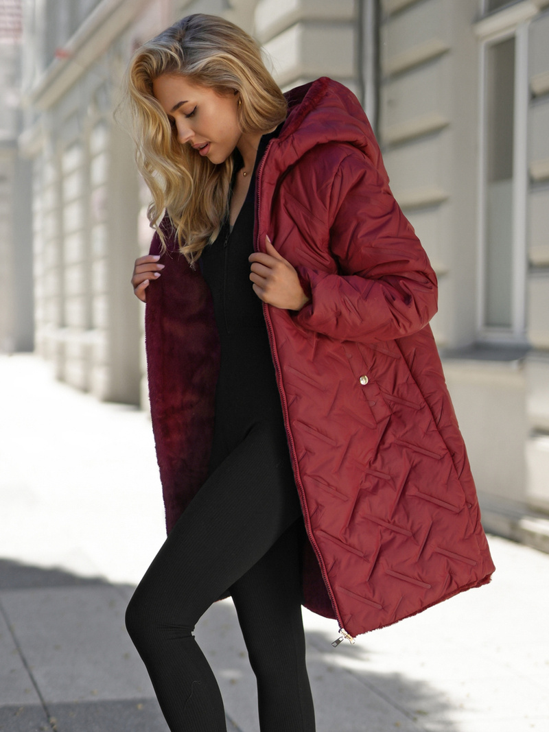 Lange Damen Winterjacke Burgund OZONEE JS/5M3352/1