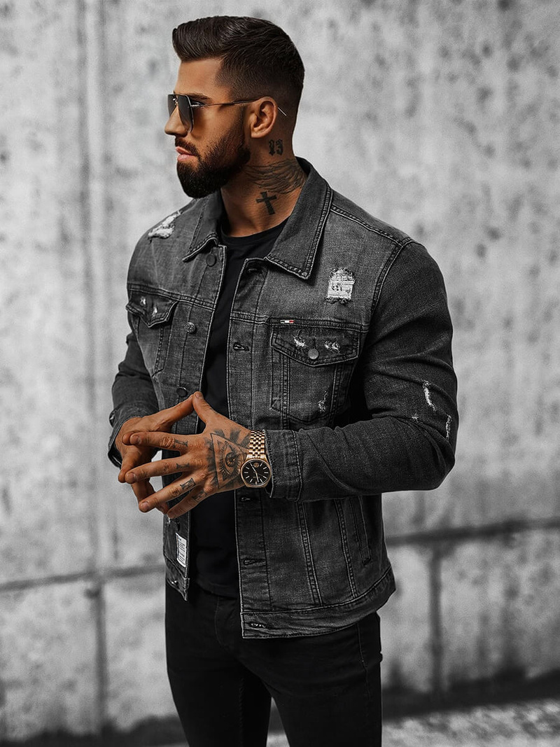 Herren Jeansjacke Schwarz OZONEE NB/MJ515N