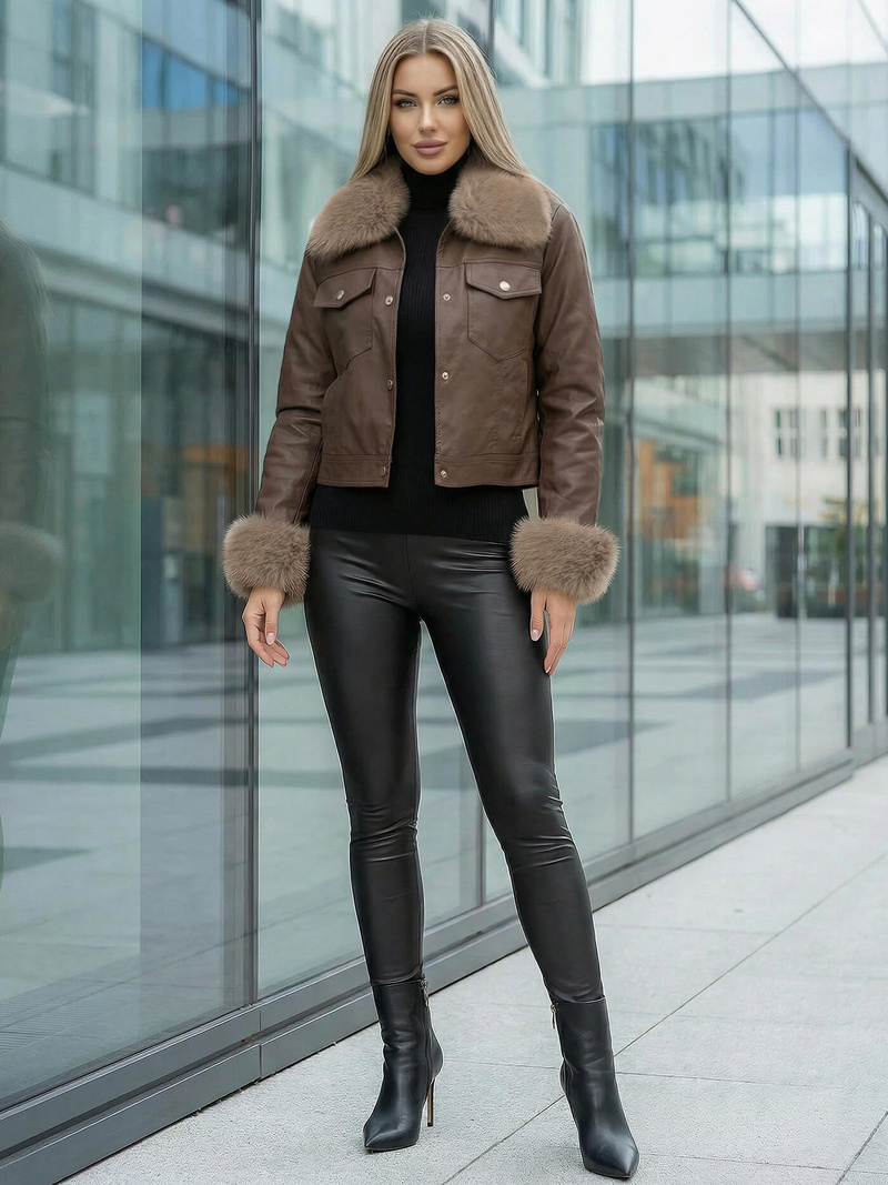 Damen Lederjacke Schokolade OZONEE JS/61M8513/158