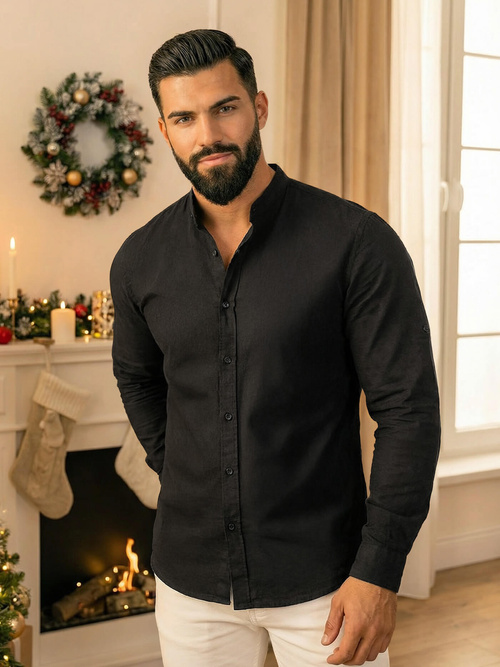 Herren Hemd Schwarz OZONEE O/V121Z