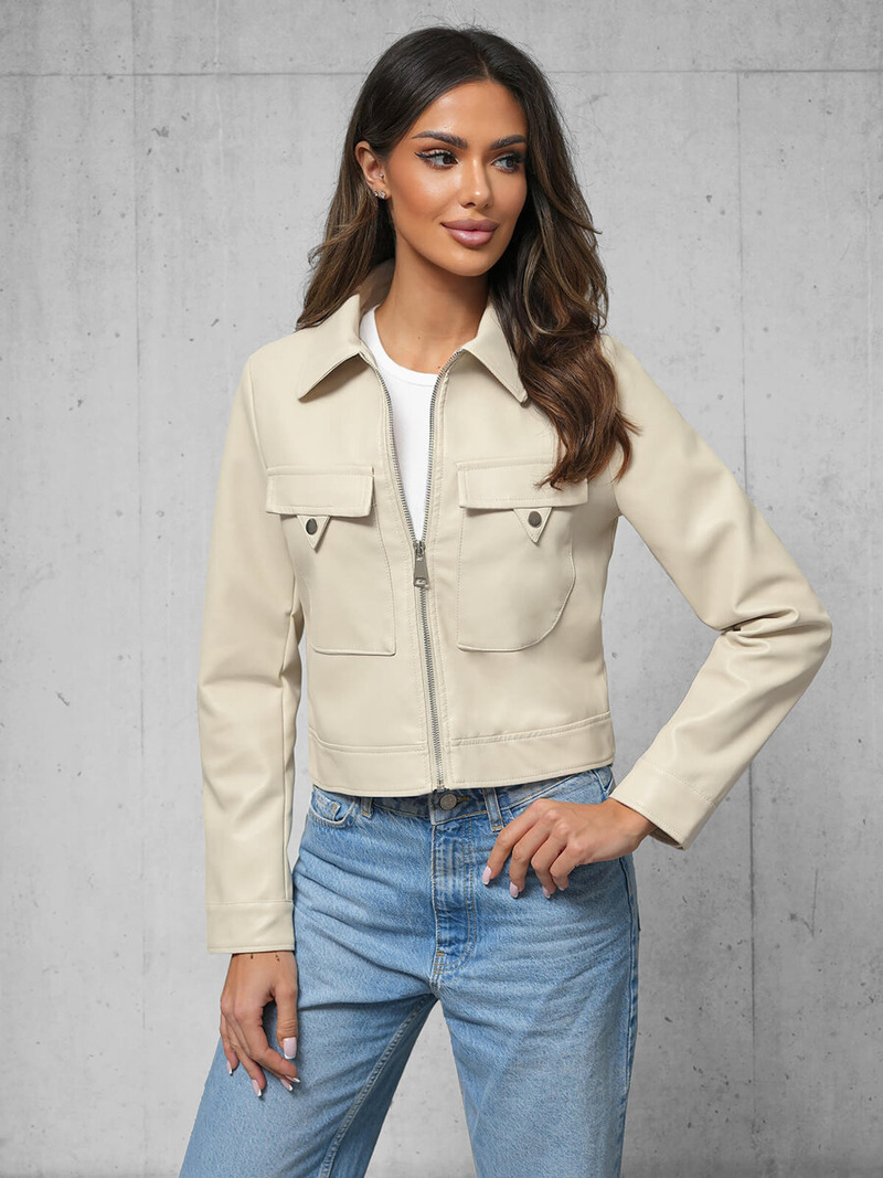Damen Lederjacke Beige OZONEE O/G117