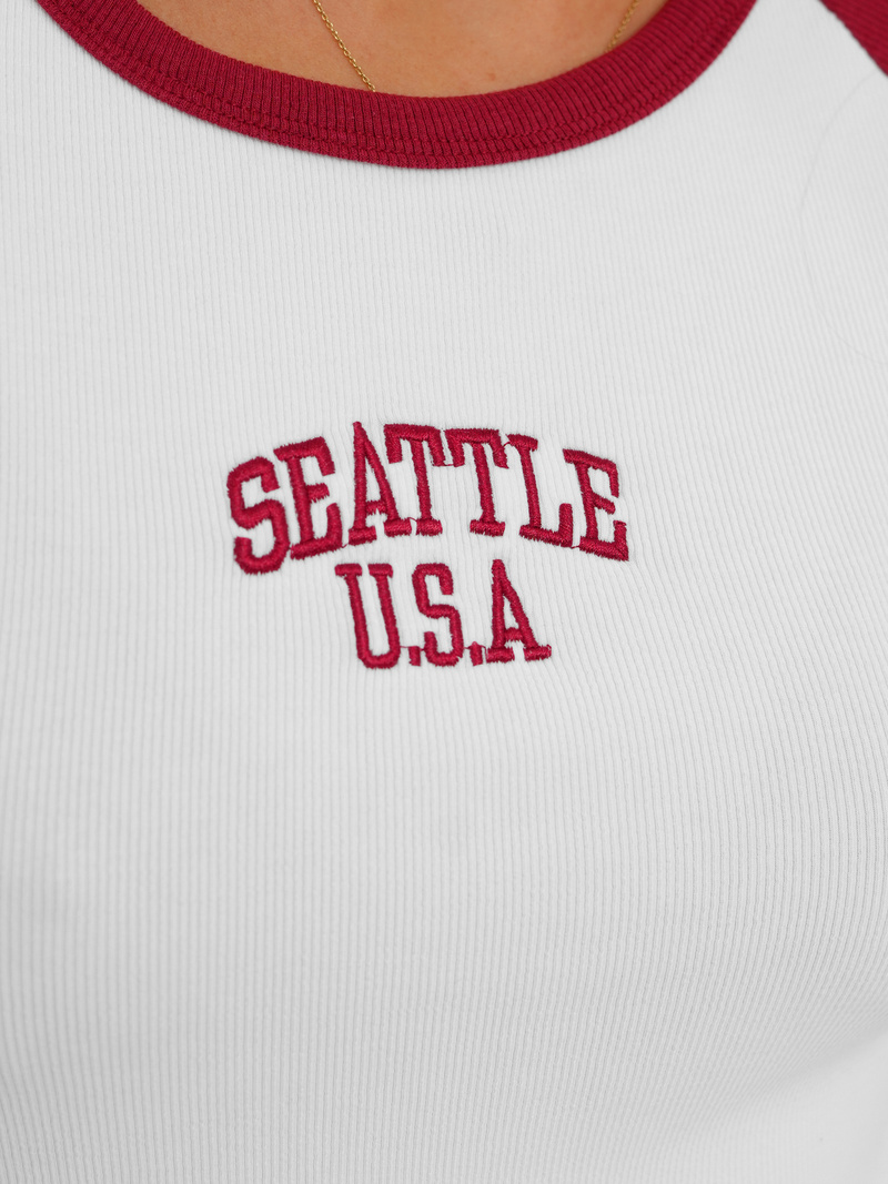 Damen T-shirt Weiß-Rot OZONEE JS/R61627