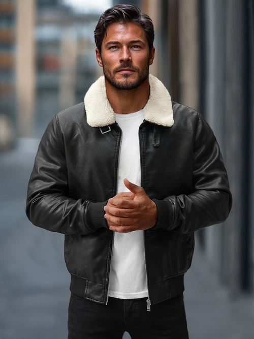 Herren Lederjacke Schwarz OZONEE JB/JP1178Z