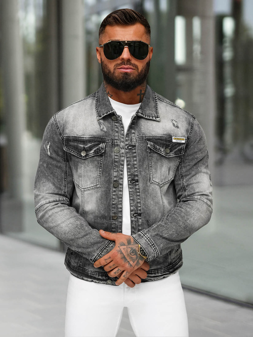 Herren Jeansjacke Schwarz OZONEE NB/MJ529N