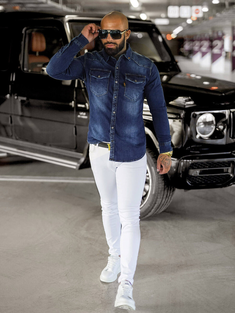 Herren Jeanshemd Blau OZONEE O/51410