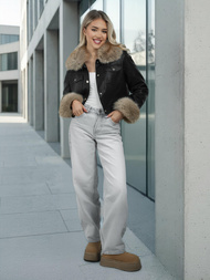 Damen Lederjacke Schwarz-Beige OZONEE JS/61M8513/392B