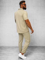 Herren Kurzarmhemd Beige OZONEE O/Y971T