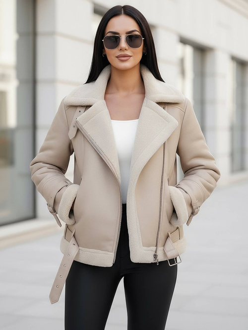 Damen Lederjacke Beige OZONEE JS/11Z8177Z