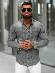 Herren Jeanshemd Grau OZONEE NB/MC712GZ