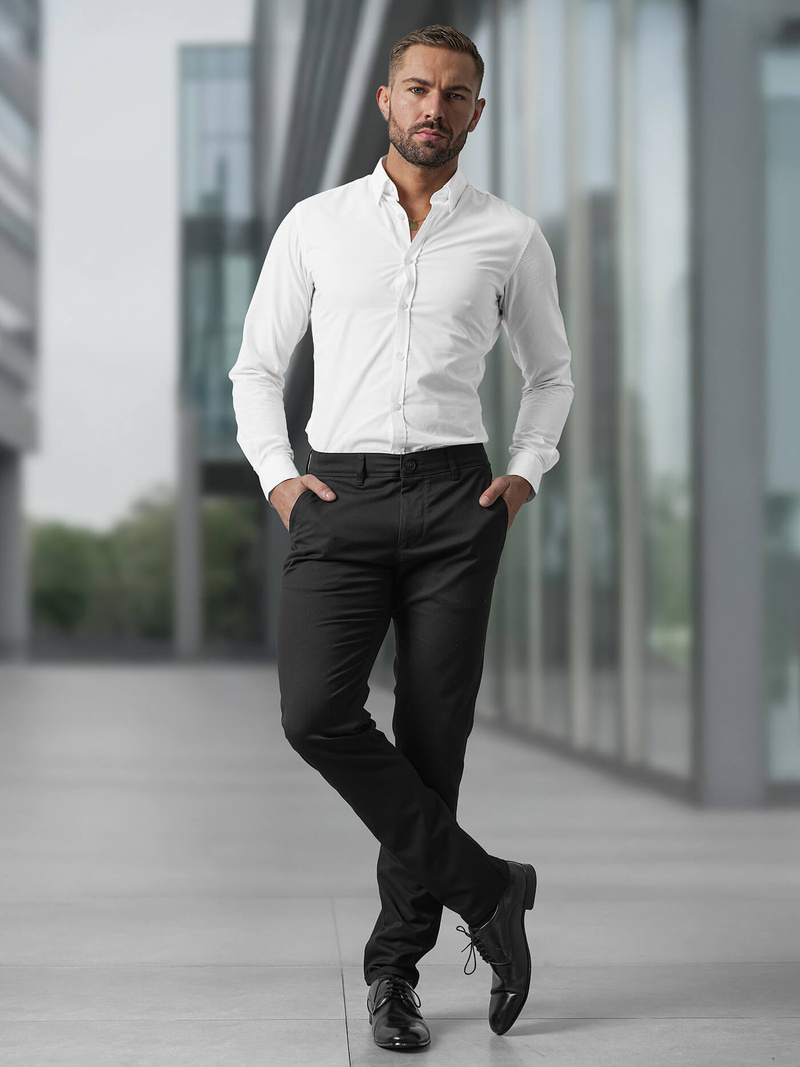 Herren Chino Hose Schwarz OZONEE V/6545