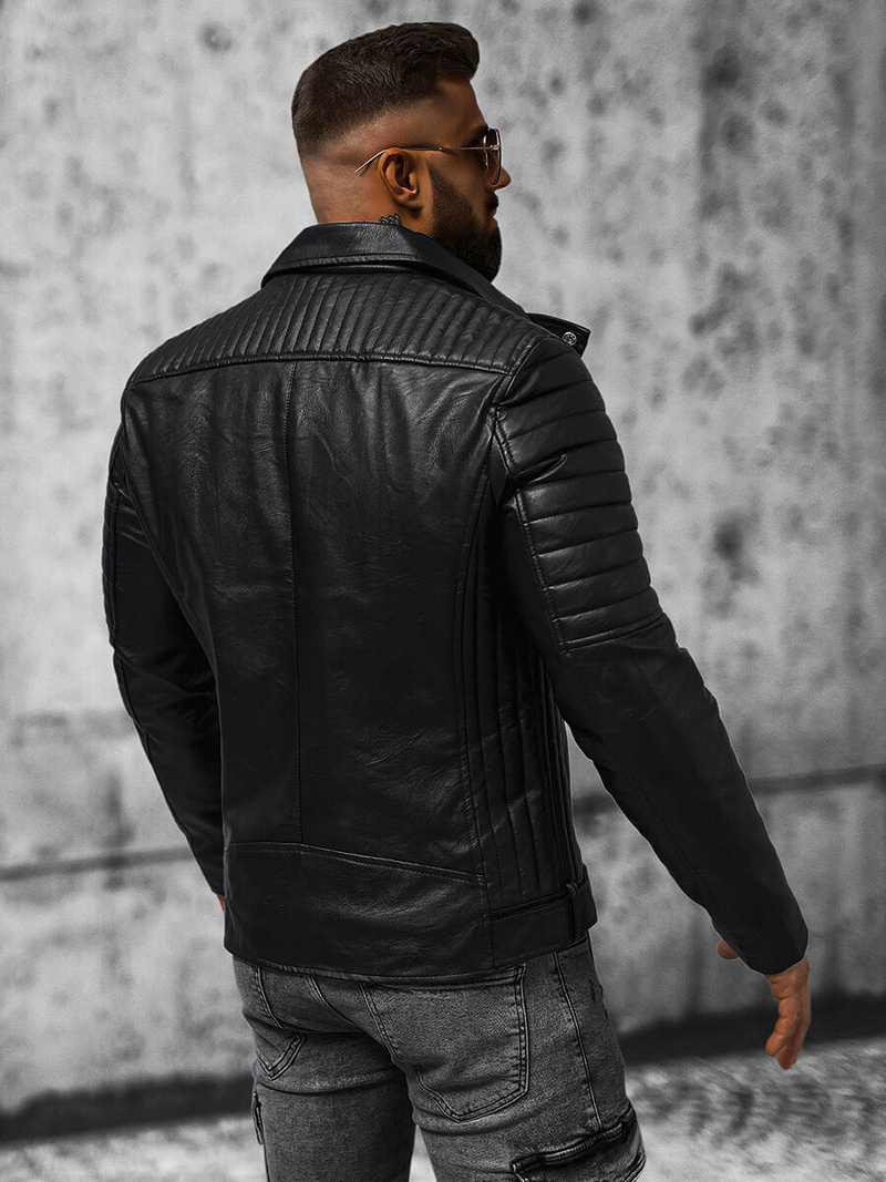 Herren Lederjacke Schwarz OZONEE JS/11Z8005Z