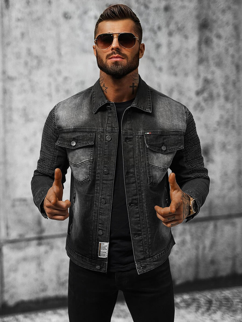 Herren Jeansjacke Schwarz OZONEE NB/MJ521N