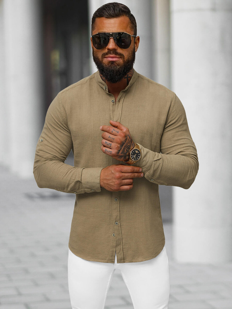 Herren Hemd Dunkelbeige OZONEE O/V112