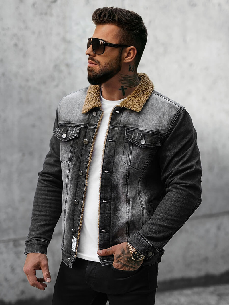 Herren Jeansjacke Sherpa Schwarz OZONEE NB/MJ520NZ