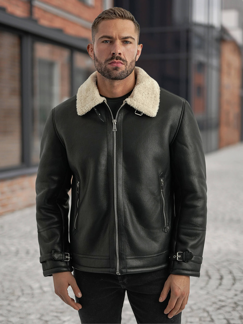 Herren Lederjacke Schwarz OZONEE JS/11Z8271