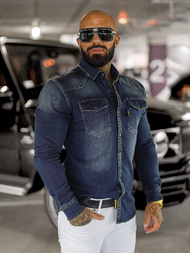 Herren Jeanshemd Dunkelblau OZONEE O/51410