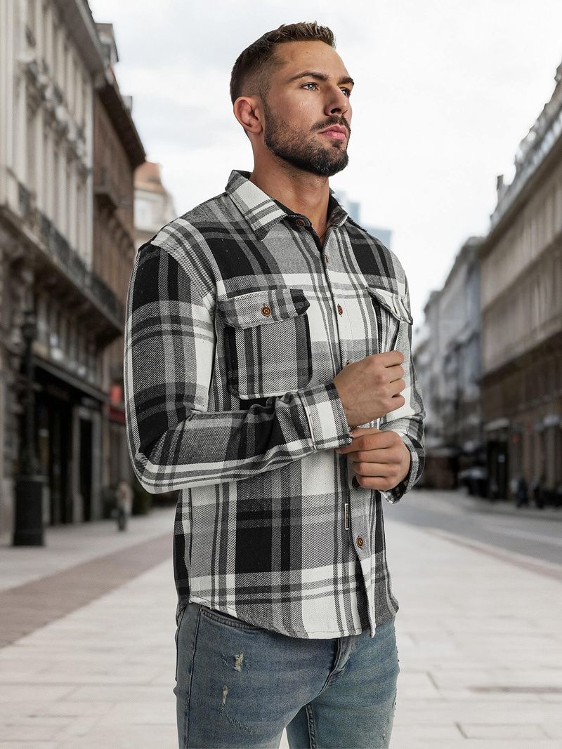 Herren Hemd Schwarz-Weiß OZONEE NB/MC728N/3