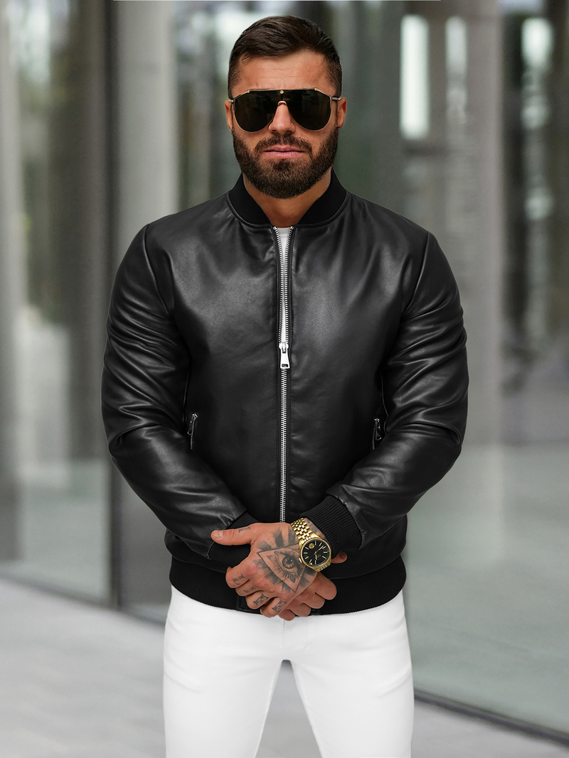 Herren Lederjacke Schwarz OZONEE JS/11Z8107