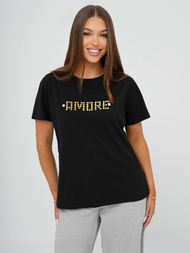 Damen T-shirt Schwarz-Gold OZONEE JS/YJ77716
