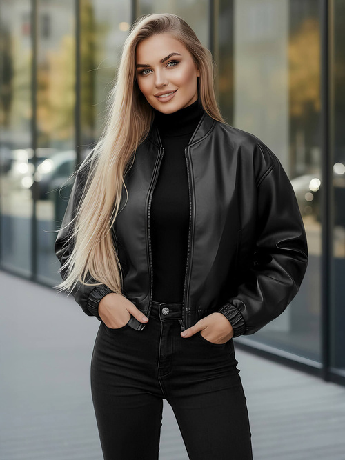 Damen Lederjacke Schwarz OZONEE JS/11Z8281