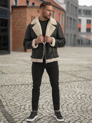 Herren Lederjacke Schwarz OZONEE JS/11Z8273