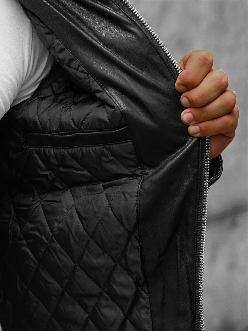 Herren Lederjacke Schwarz OZONEE JS/11Z8012