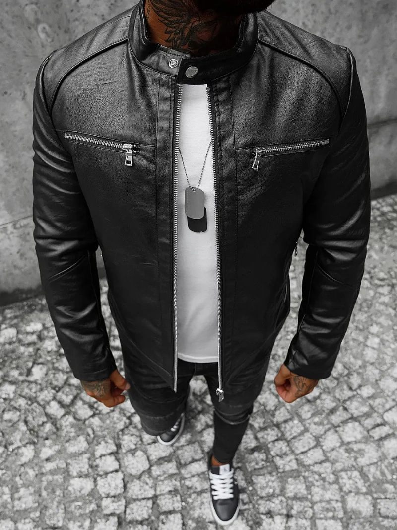 Herren Lederjacke Schwarz OZONEE JS/11Z8003