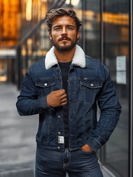 Herren Jeansjacke Sherpa Marineblau OZONEE NB/MJ517BS