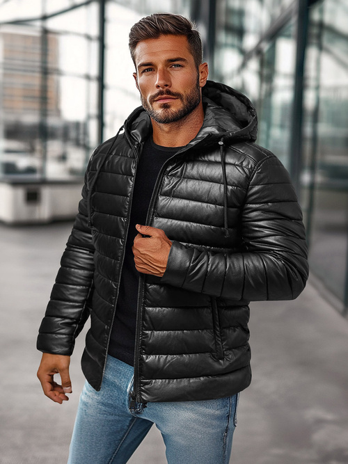 Herren Lederjacke Schwarz OZONEE O/11Z8088Z