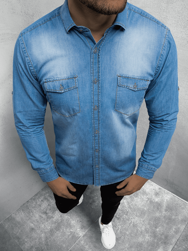 Herren Jeanshemd Hellblau OZONEE O/C99
