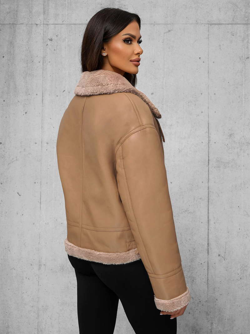 Damen Lederjacke Beige OZONEE JS/11Z8176Z