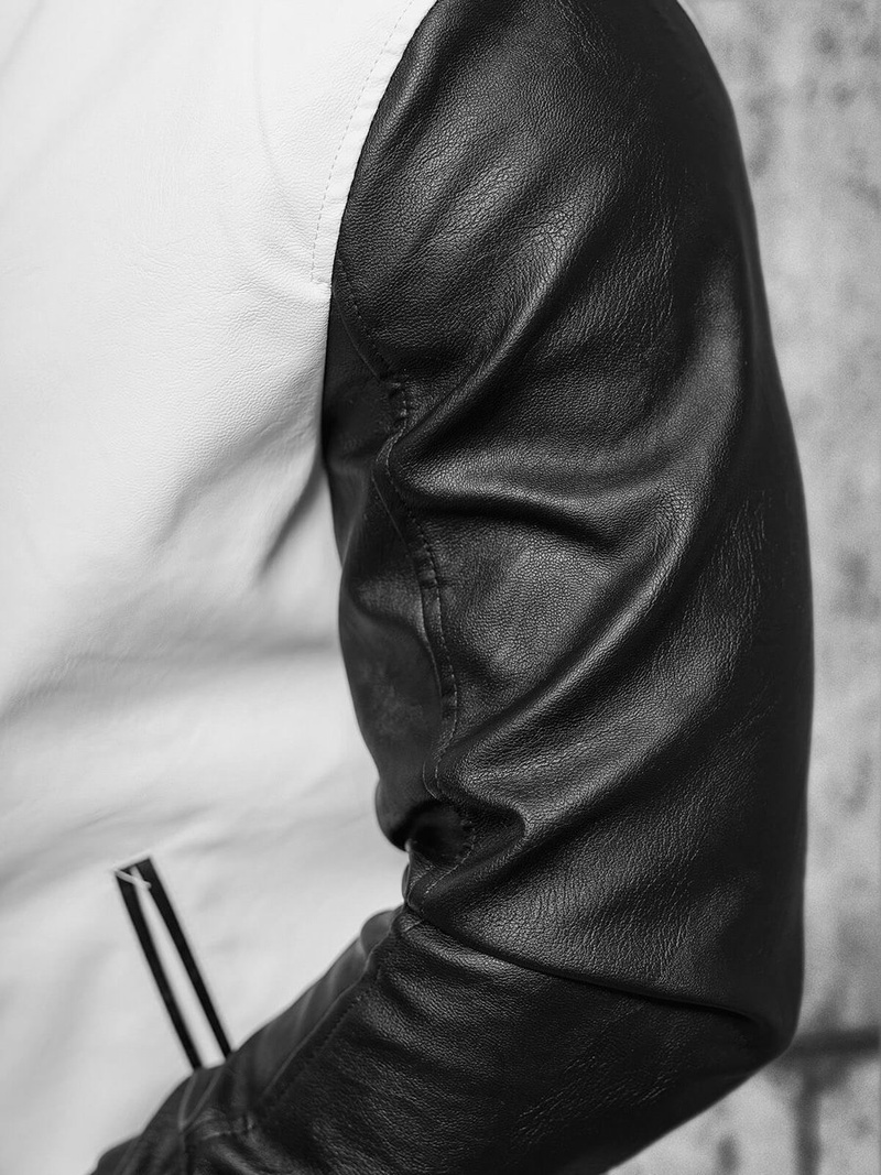 Herren Lederjacke Weiß-Schwarz OZONEE JS/11Z8068