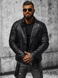 Herren Lederjacke Schwarz OZONEE JS/11Z8005Z