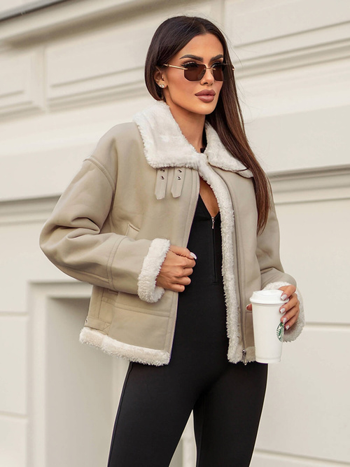 Damen Lederjacke Beige OZONEE JS/11Z8178