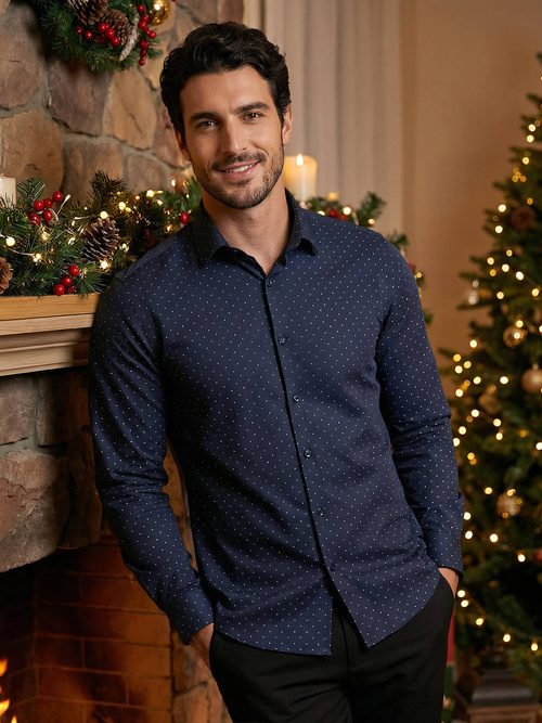 Herren Hemd Dunkelblau OZONEE V/V183Z