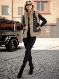 Damen Lederweste Schwarz OZONEE JS/61M8516/392