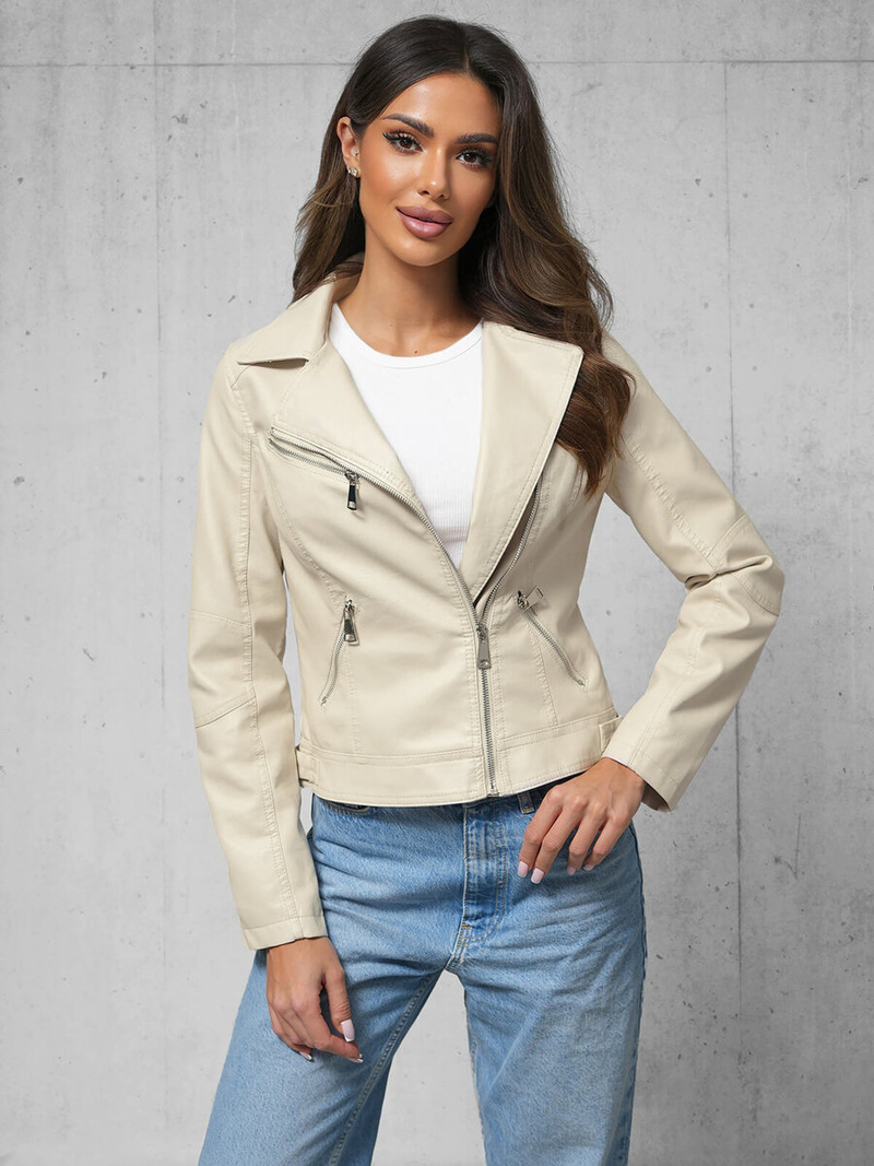 Damen Lederjacke Beige OZONEE O/G88