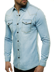 Herren Jeanshemd Hellblau OZONEE R/3053