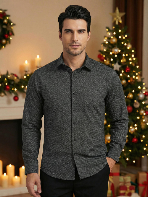 Herren Hemd Schwarz OZONEE V/V184Z