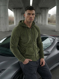 Herren Velours Kapuzenpullover Khaki OZONEE JS/8B1168/29Z