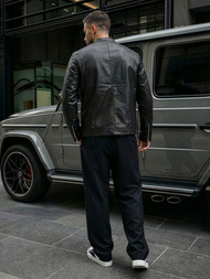 Herren Lederjacke Schwarz OZONEE JS/11Z8021