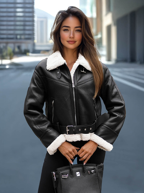 Damen Lederjacke Schwarz OZONEE O/81331Z