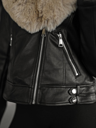 Damen Lederjacke Schwarz-Beige OZONEE JS/61M8508/392B