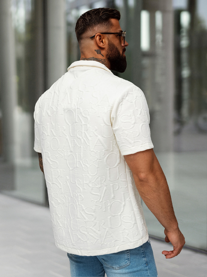 Herren Kurzarmhemd Ecru OZONEE O/B2256